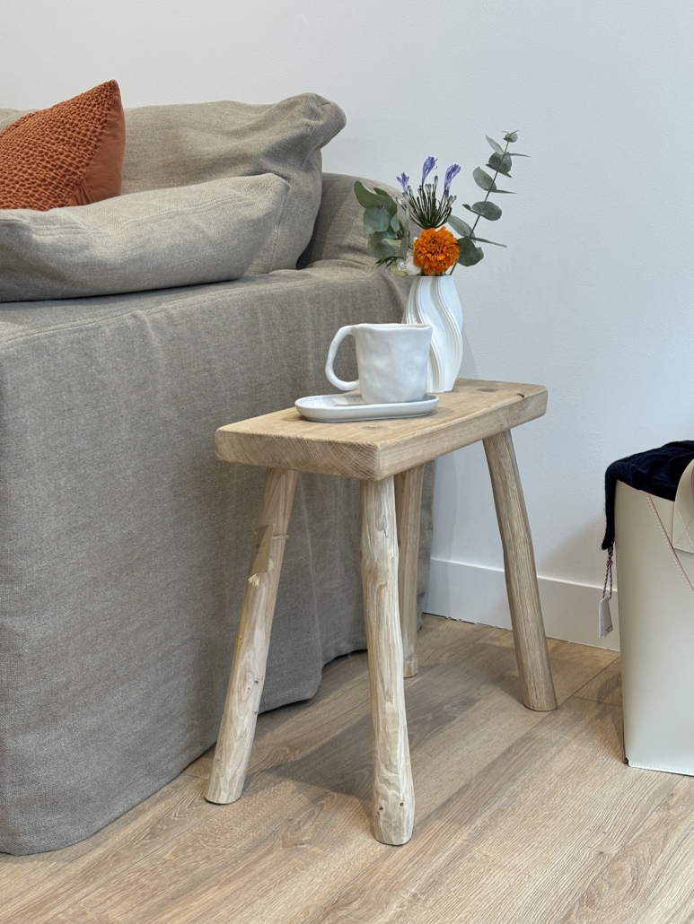 Tabouret bout de canapé bois France design champêtre tasse céramique Maison Madise Nantes